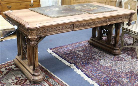 A 19th century Gothic walnut centre table W.185cm, D.101cm, H.81.5cm
